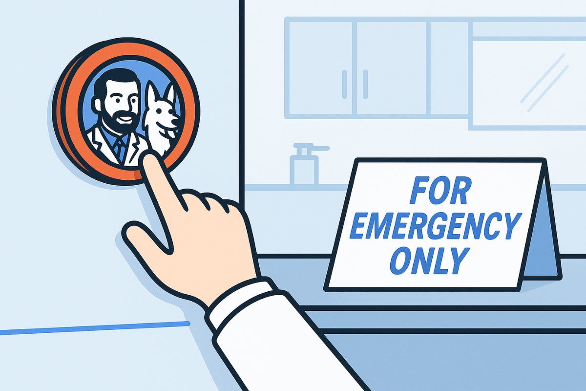 RankVet Illustration where vet is pressing on emergency button to call for help from Rankvet Team