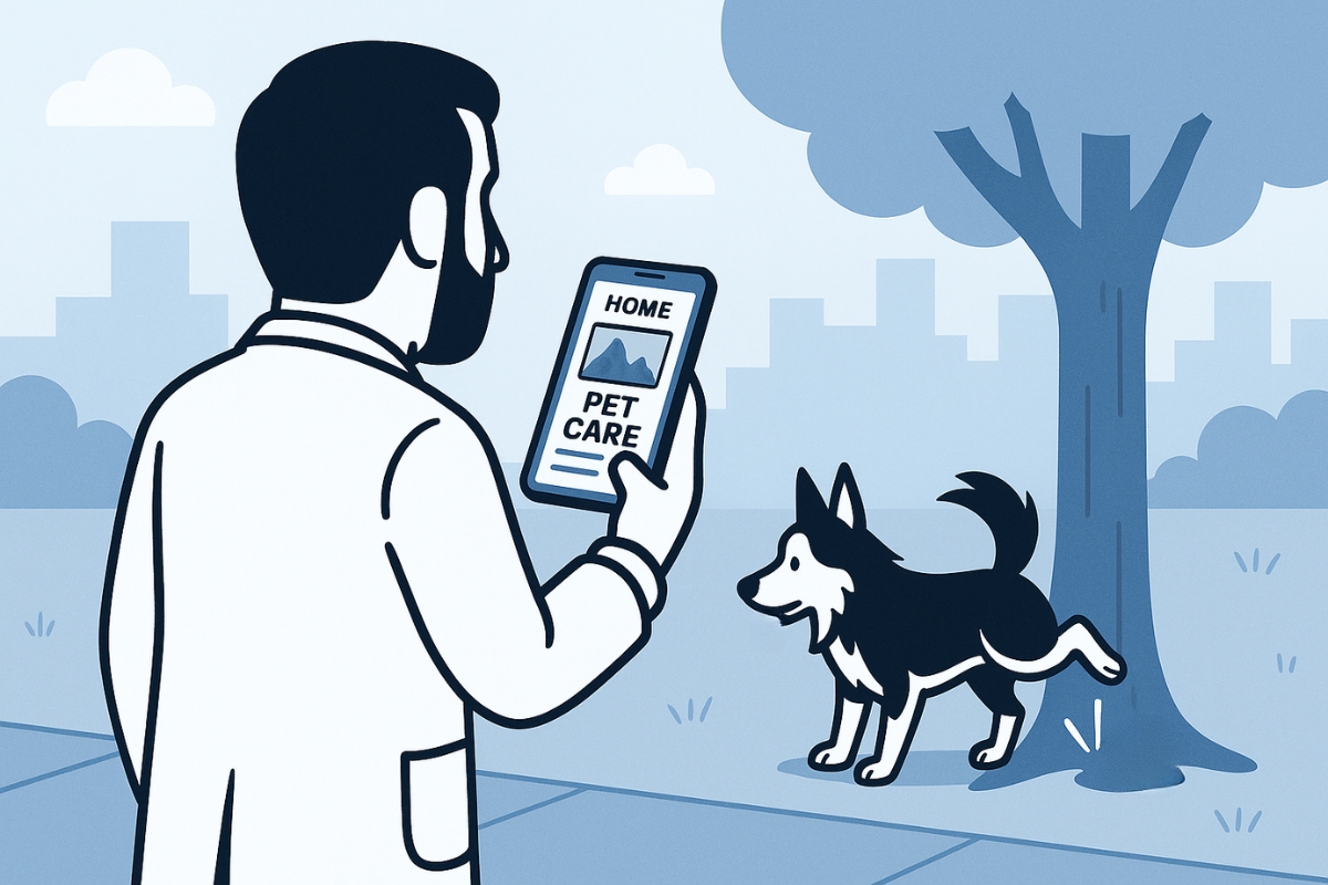 while the man is looking for a vet website on mobile rankvet illustration